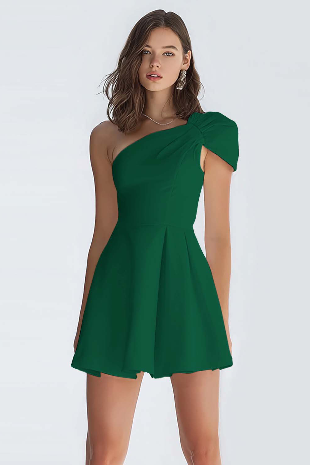 Simple A-Line Ivory One Shoulder Short Graduation Dress 