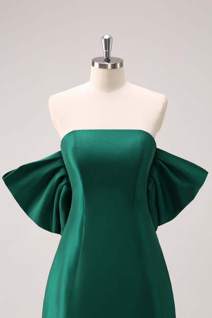 A-Line Dark Green Strapless Short Homecoming Dress with Bow