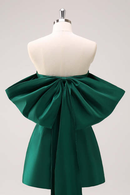 A-Line Dark Green Strapless Short Homecoming Dress with Bow