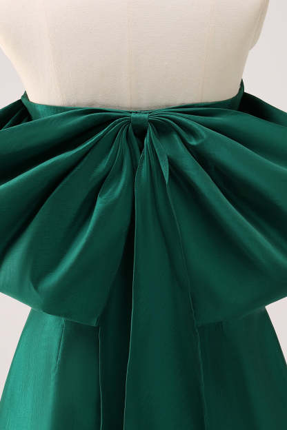 A-Line Dark Green Strapless Short Homecoming Dress with Bow