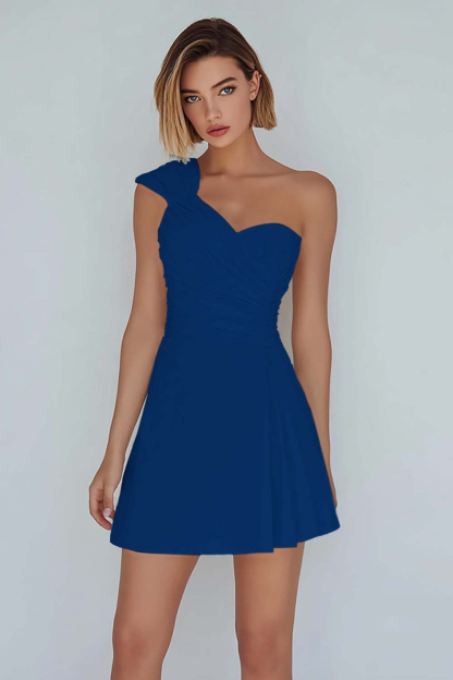 A-Line Ivory One Shoulder Ruched Short Graduation Dress 