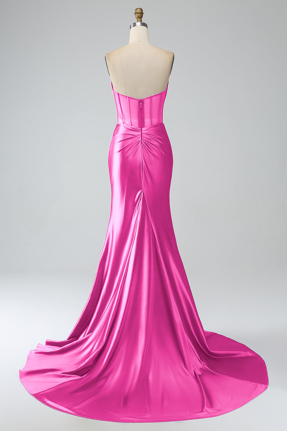 Modecrush Royal Blue Mermaid Strapless Pleated Corset Long Prom Dress with Slit