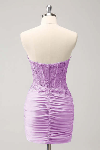 Fuchsia Sweetheart Corset Tight Homecoming Dress with Beading