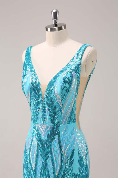 Glitter Fuchsia Bodycon V Neck Short Homecoming Dress with Sequins