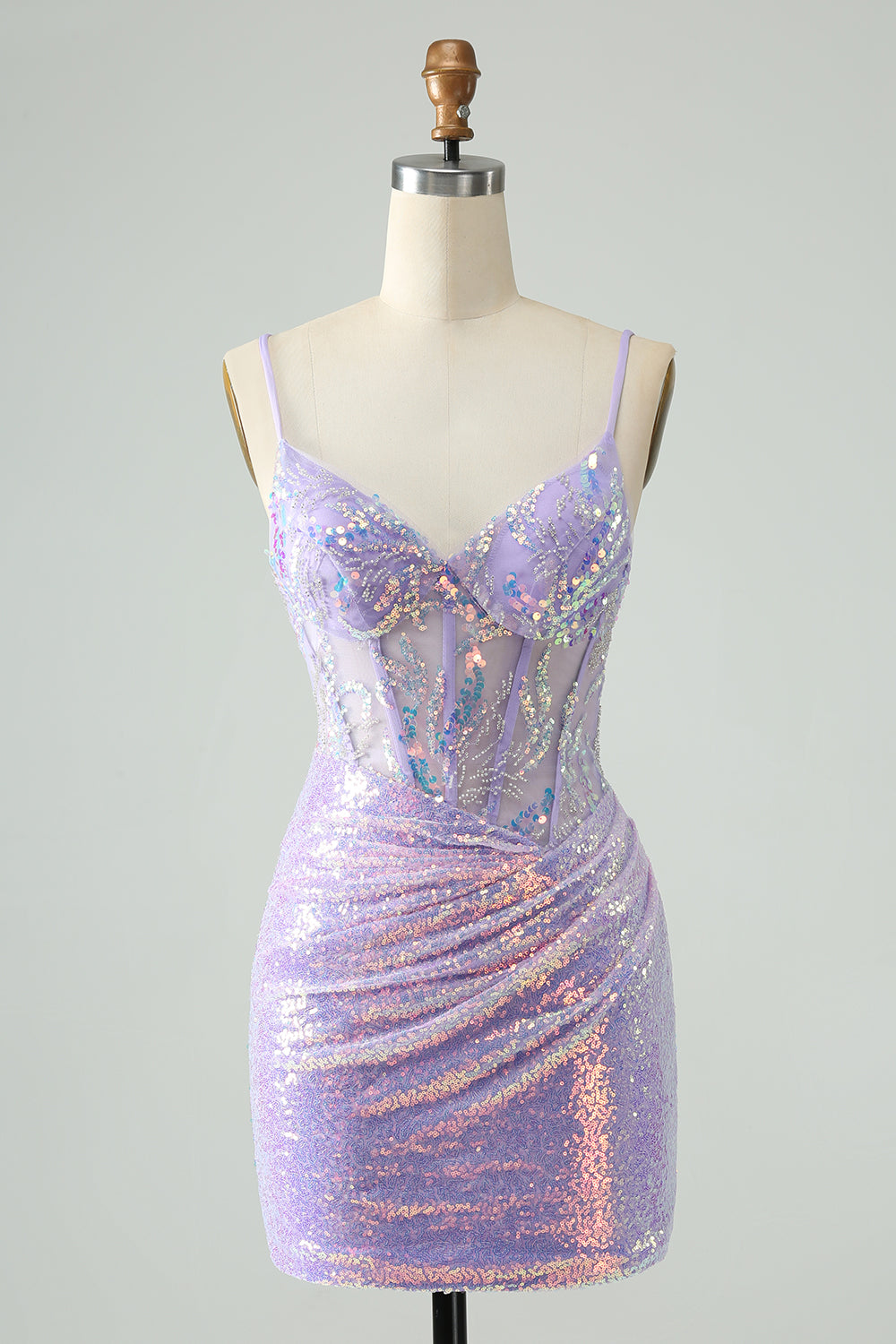 Glitter Light Blue Bodycon Spaghetti Straps Short Homecoming Dress with Sequins