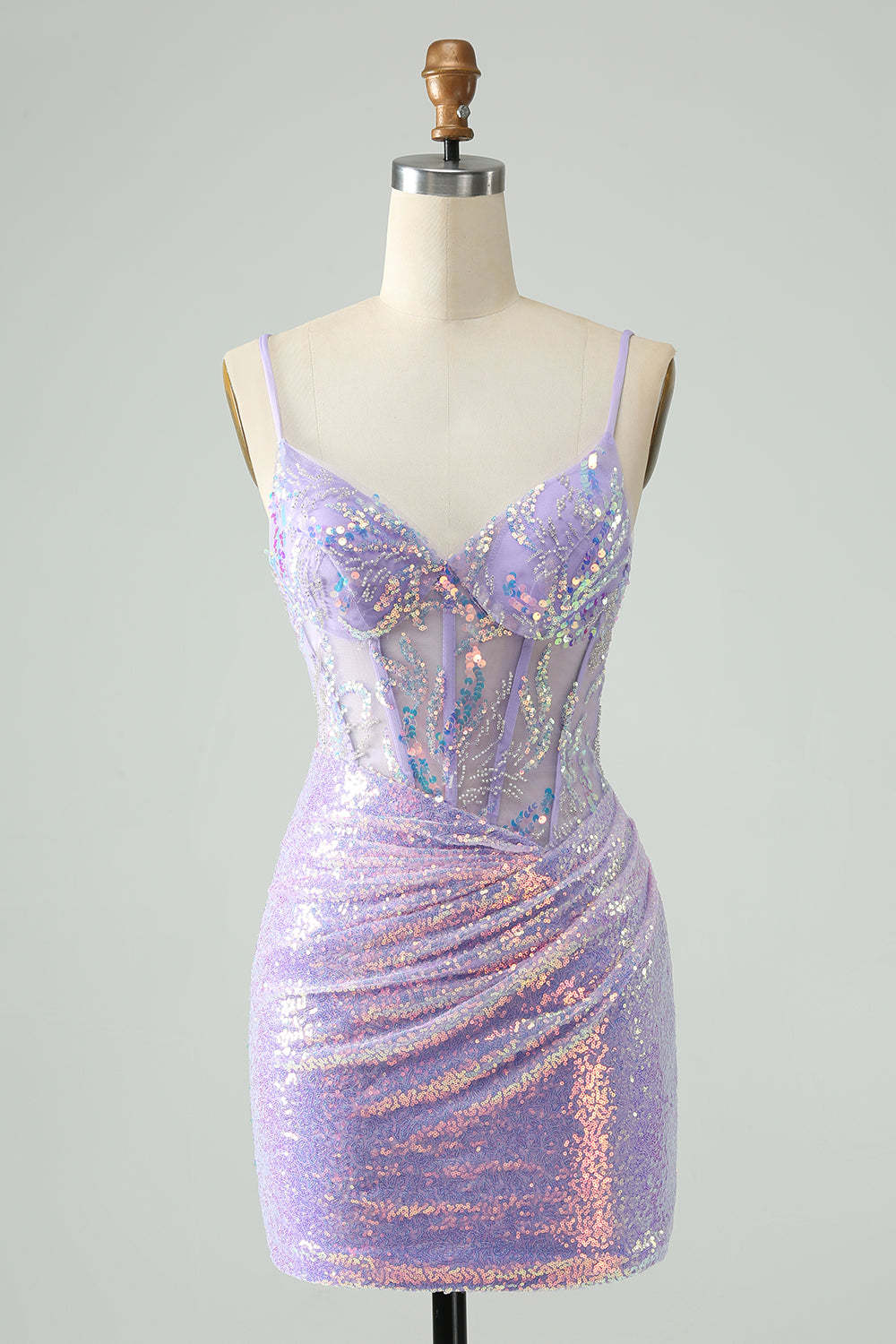 Glitter Light Blue Bodycon Spaghetti Straps Short Homecoming Dress with Sequins