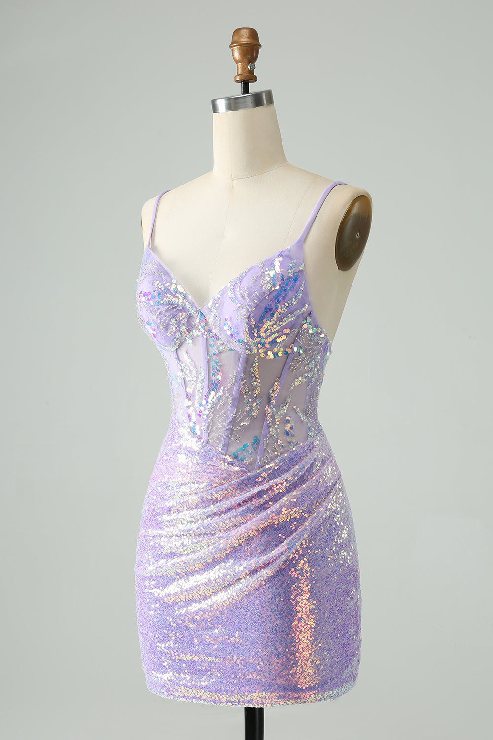 Glitter Light Blue Bodycon Spaghetti Straps Short Homecoming Dress with Sequins