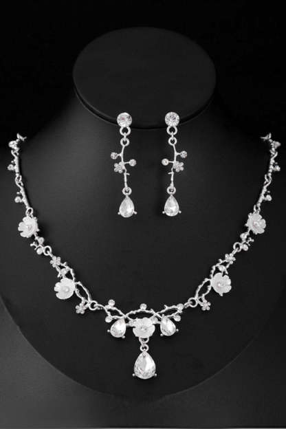 Golden Alloy Rhinestone Necklace Earrings Jewelry Set