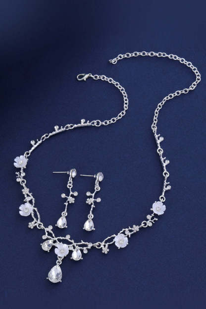 Golden Alloy Rhinestone Necklace Earrings Jewelry Set