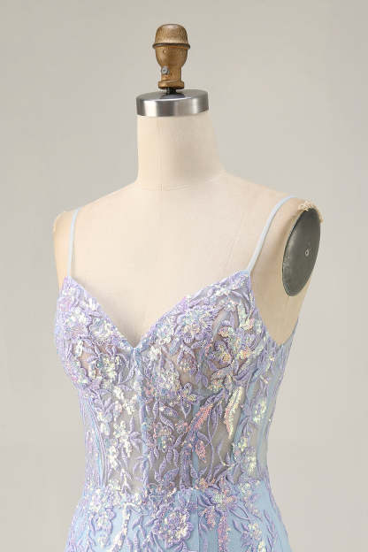 Blue Bodycon Appliqued Short Homecoming Dress with Sequins