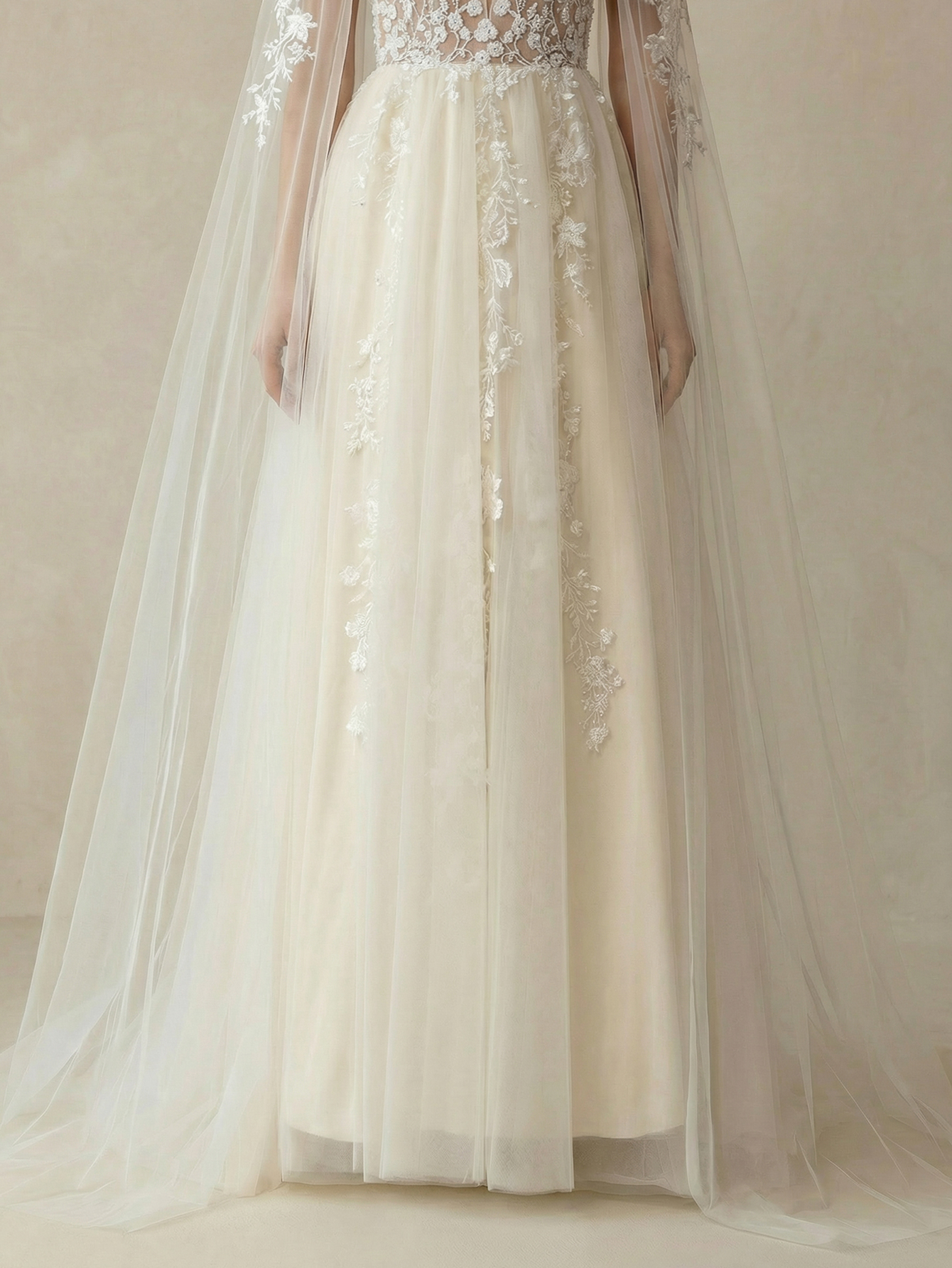 Leely Women's V Neck Extra-Long Sleeve Tulle Wedding Dresses