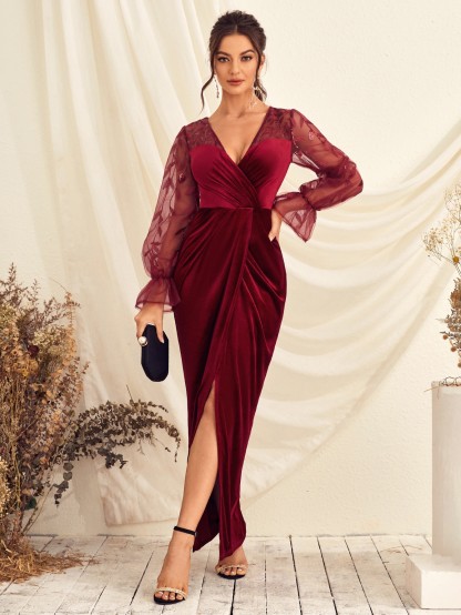Leely Women's Elegant Sweetheart Cloak Sleeve Lace A-Line Dress