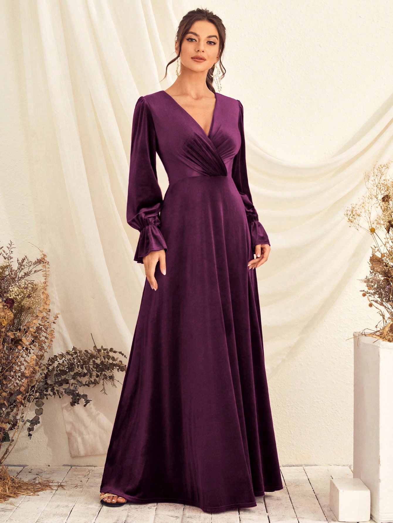 Leely Elegant V Neck Flare Sleeve A-line Party Dress