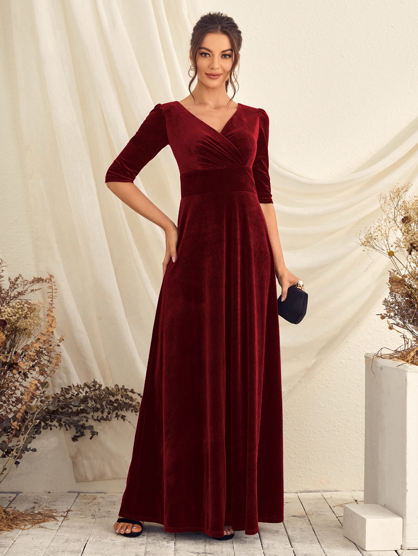 Leely Elegant V Neck Half Sleeve A-line Party Dress