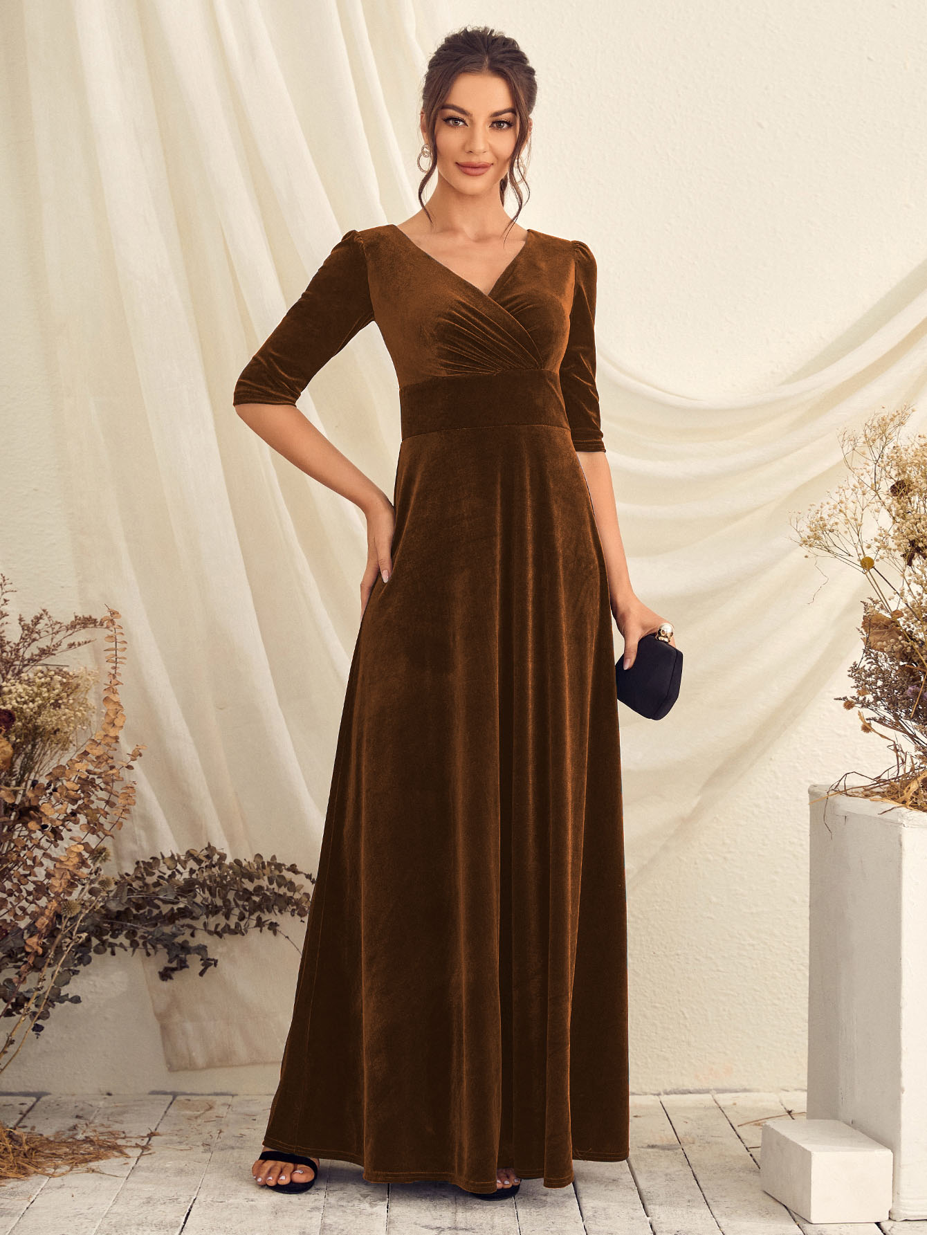 Leely Elegant V Neck Half Sleeve A-line Party Dress