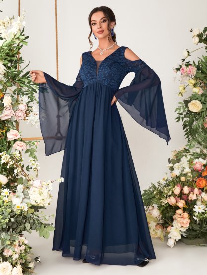 Leely Elegant V Neck Flare Sleeve A-line Party Dress