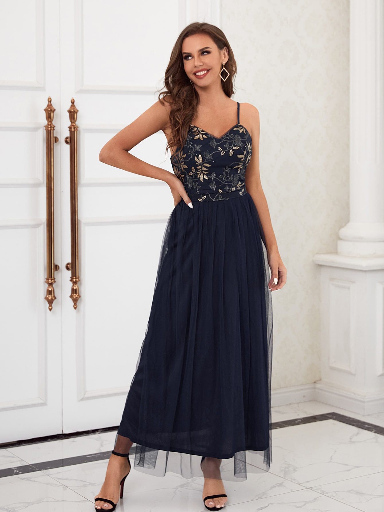 Leely Elegant Spaghetti Straps Sleeveless A-line Party Dress