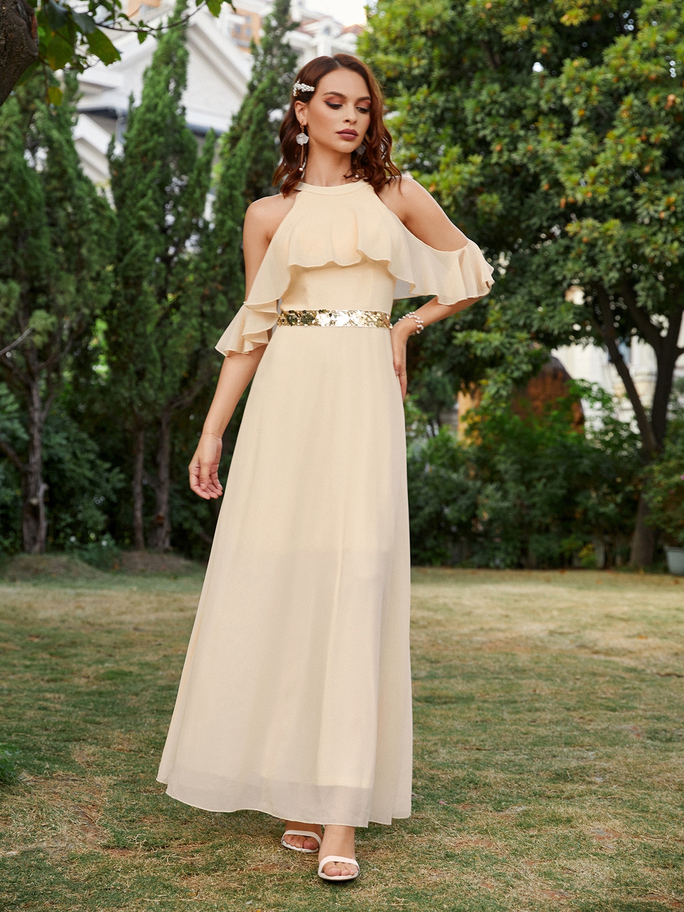 Leely Women's Elegant Sweetheart Cloak Sleeve Lace A-Line Dress