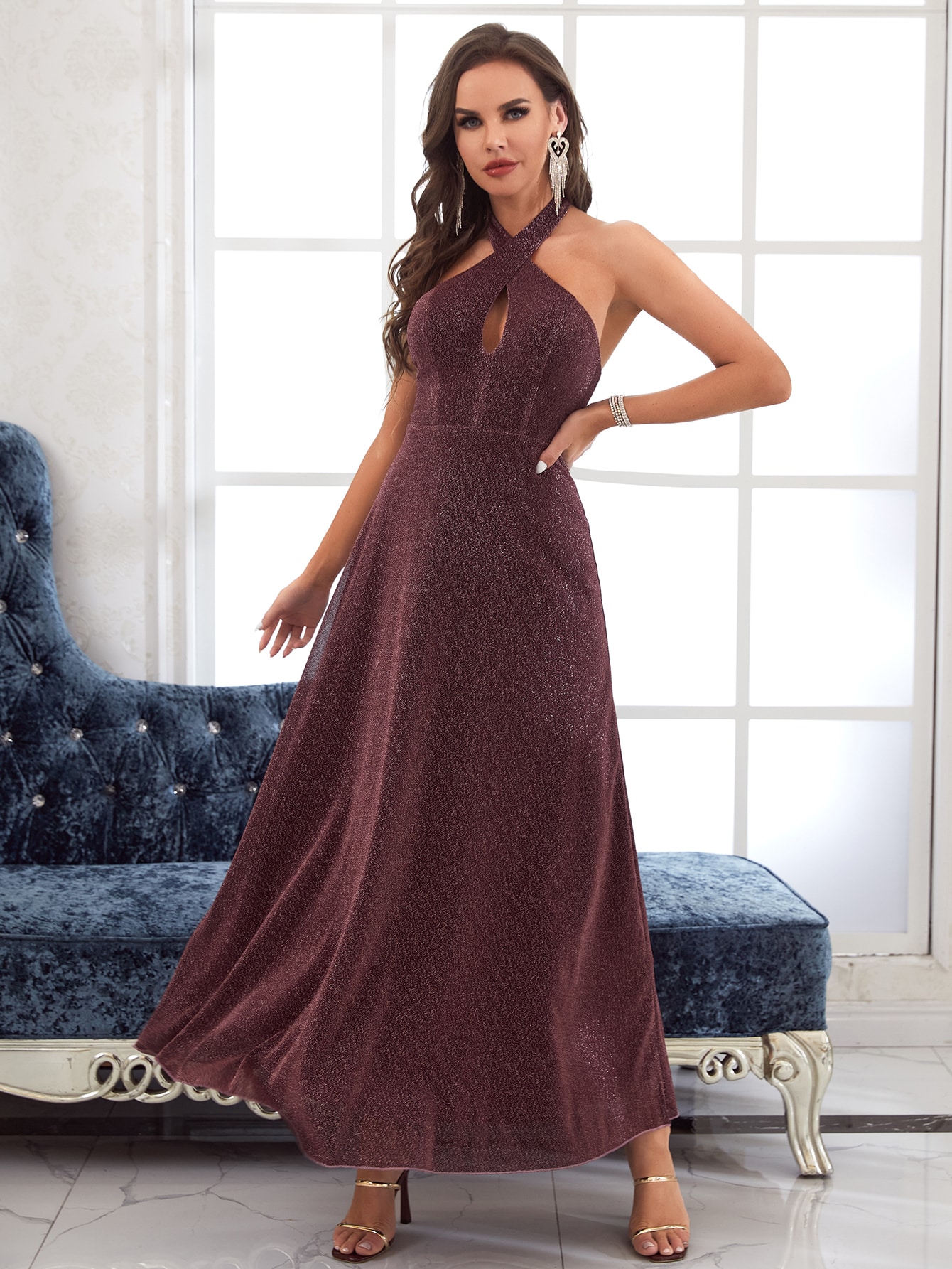 Leely Elegant Halter Sleeveless A-line Party Dress