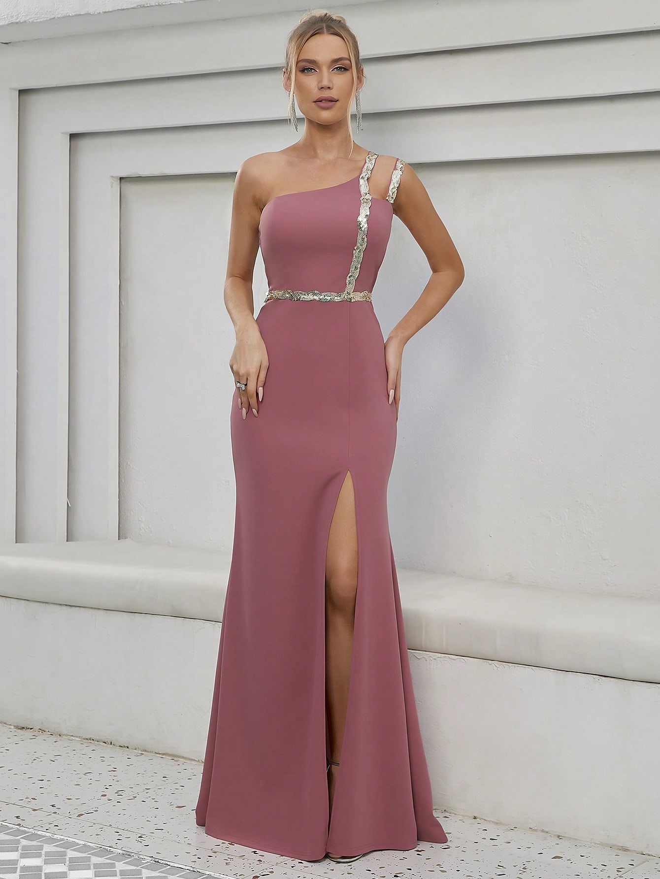 Leely Elegant One Shoulder Sleeveless Mermaid Party Dress