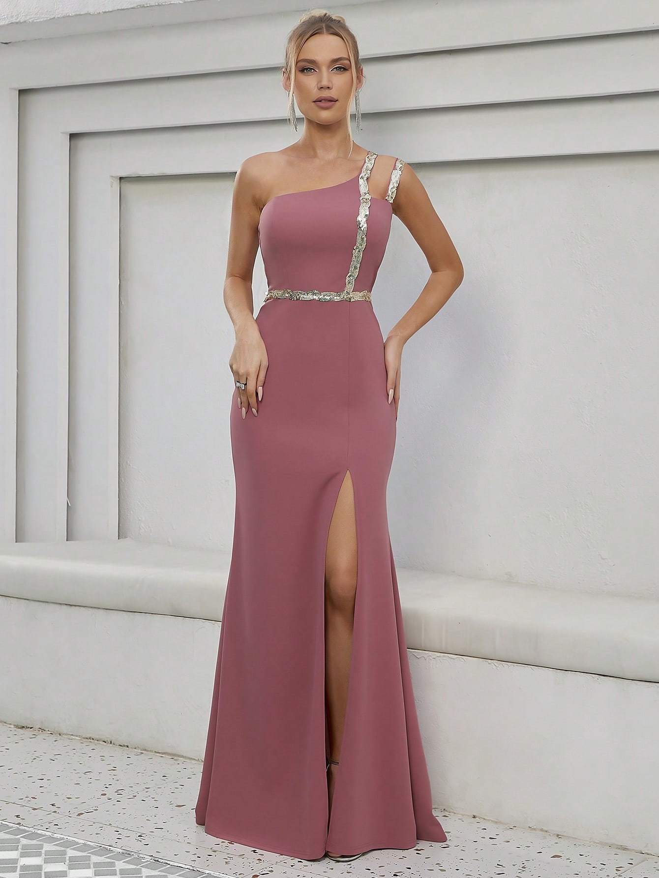 Leely Elegant One Shoulder Sleeveless Mermaid Party Dress