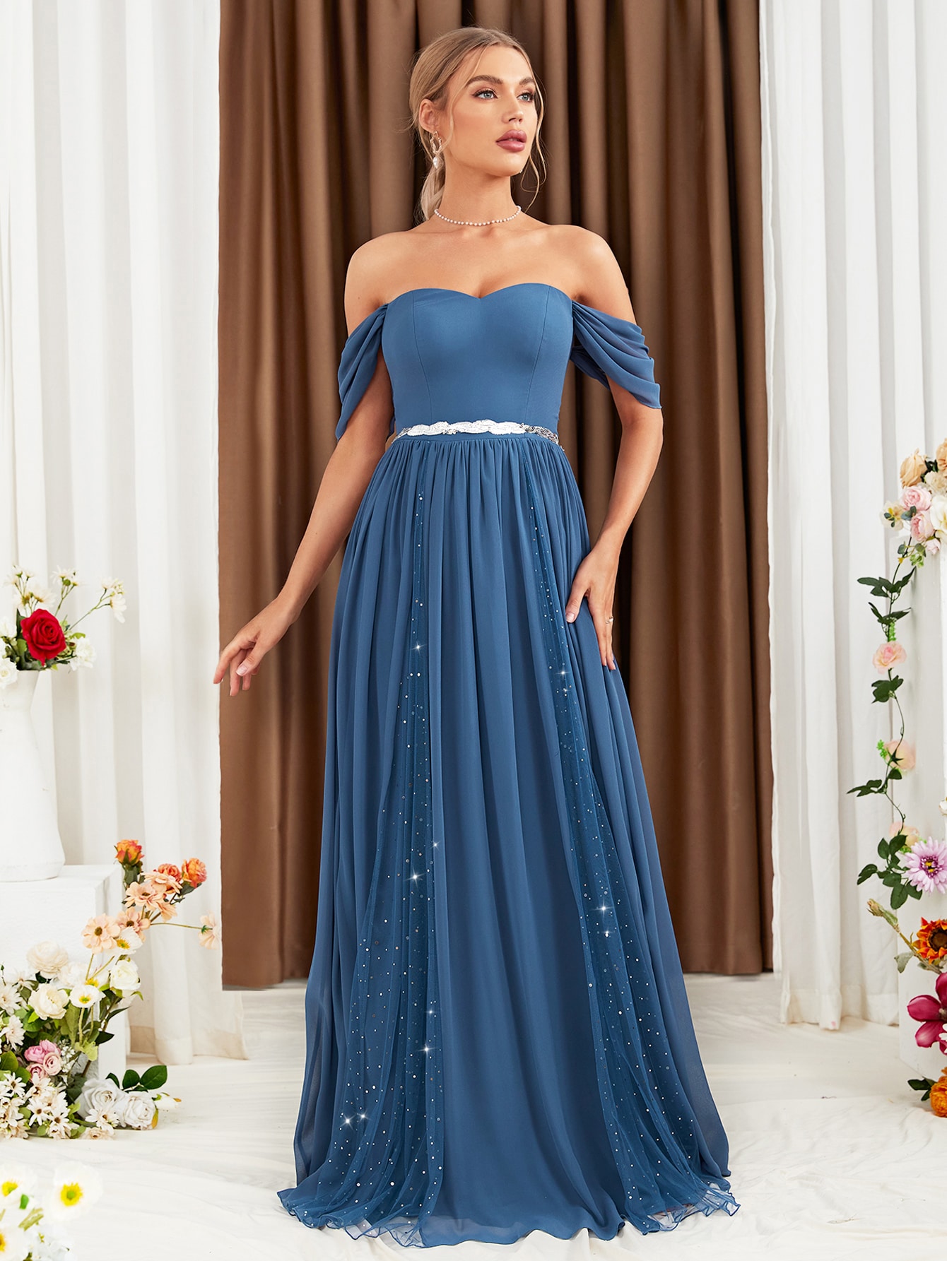 Leely Women's Elegant Sweetheart Cloak Sleeve Lace A-Line Dress