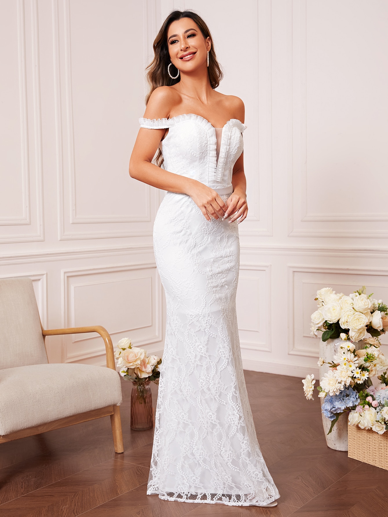 Leely Elegant Off The Shoulder Sleeveless Mermaid Wedding Dress