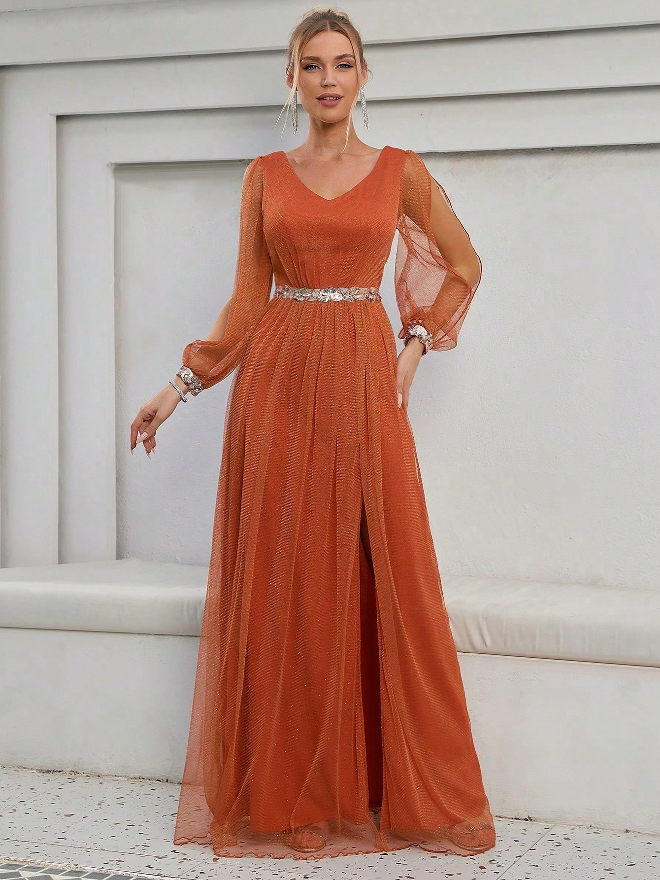 Leely Elegant V Neck Bishop Sleeve A-line Party Dress