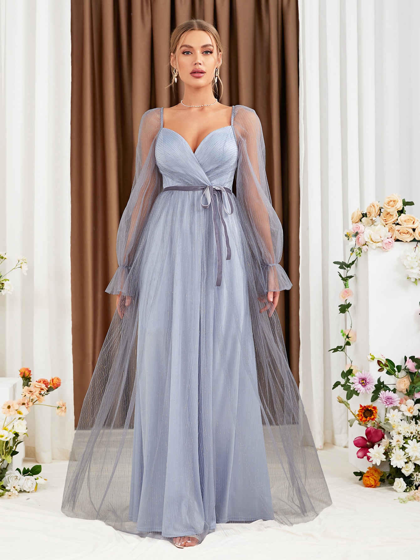 Leely Women's Elegant Sweetheart Cloak Sleeve Lace A-Line Dress