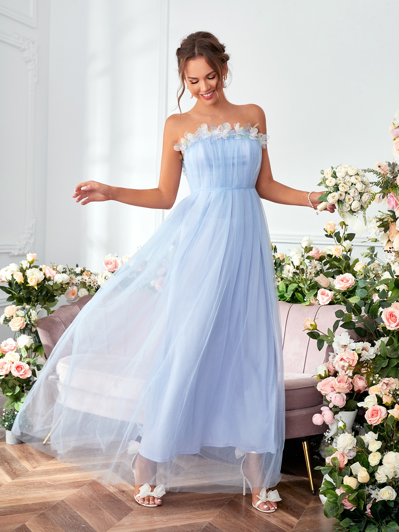 Leely Women's Elegant Sweetheart Cloak Sleeve Lace A-Line Dress