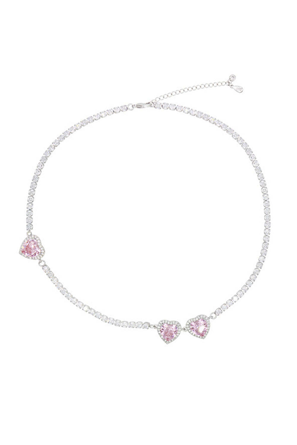Pink Heart Rhinestones Round Necklace