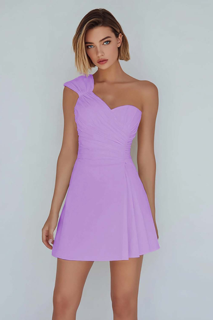 A-Line Ivory One Shoulder Ruched Short Graduation Dress 