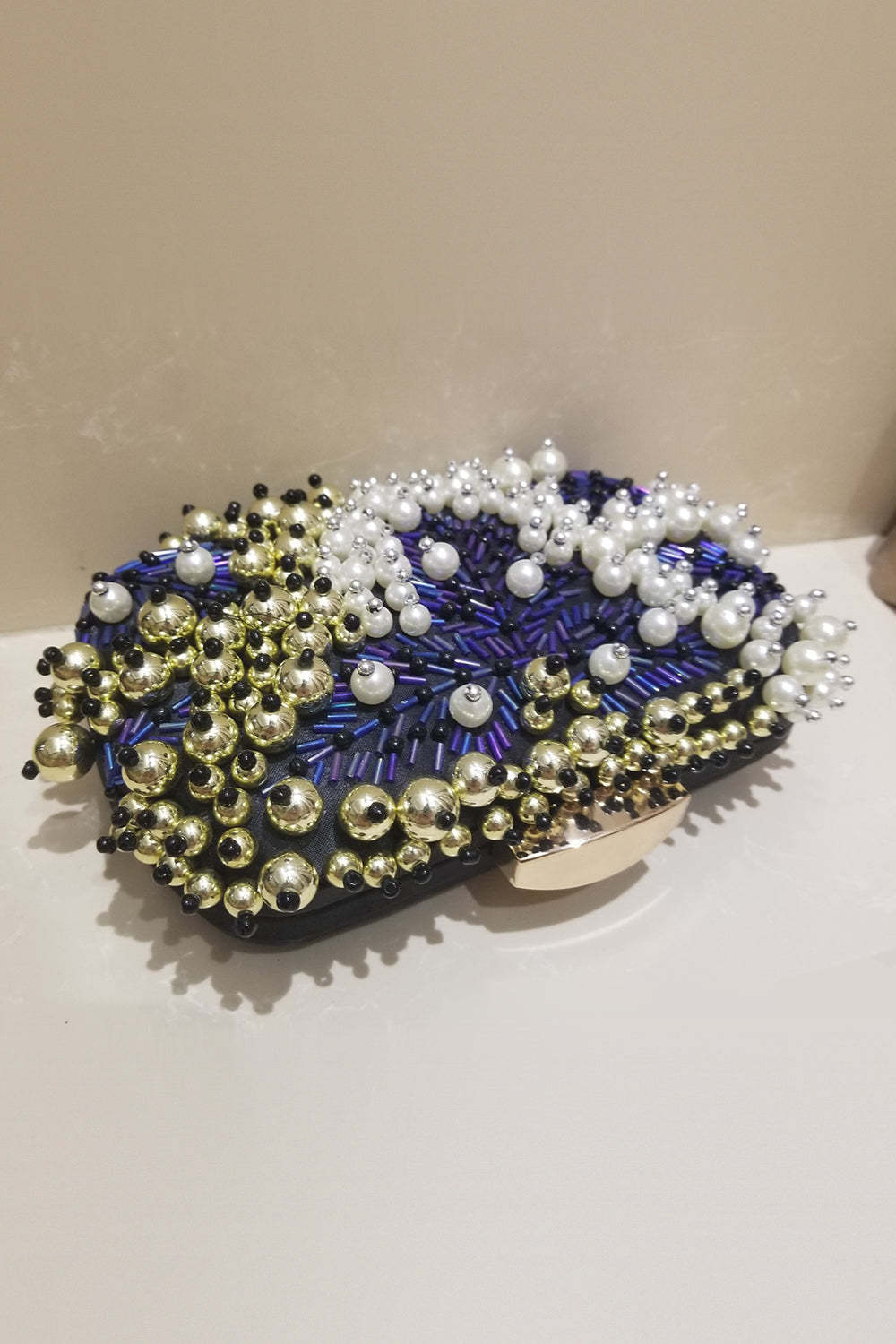 Luxury Black Beaded Handbag