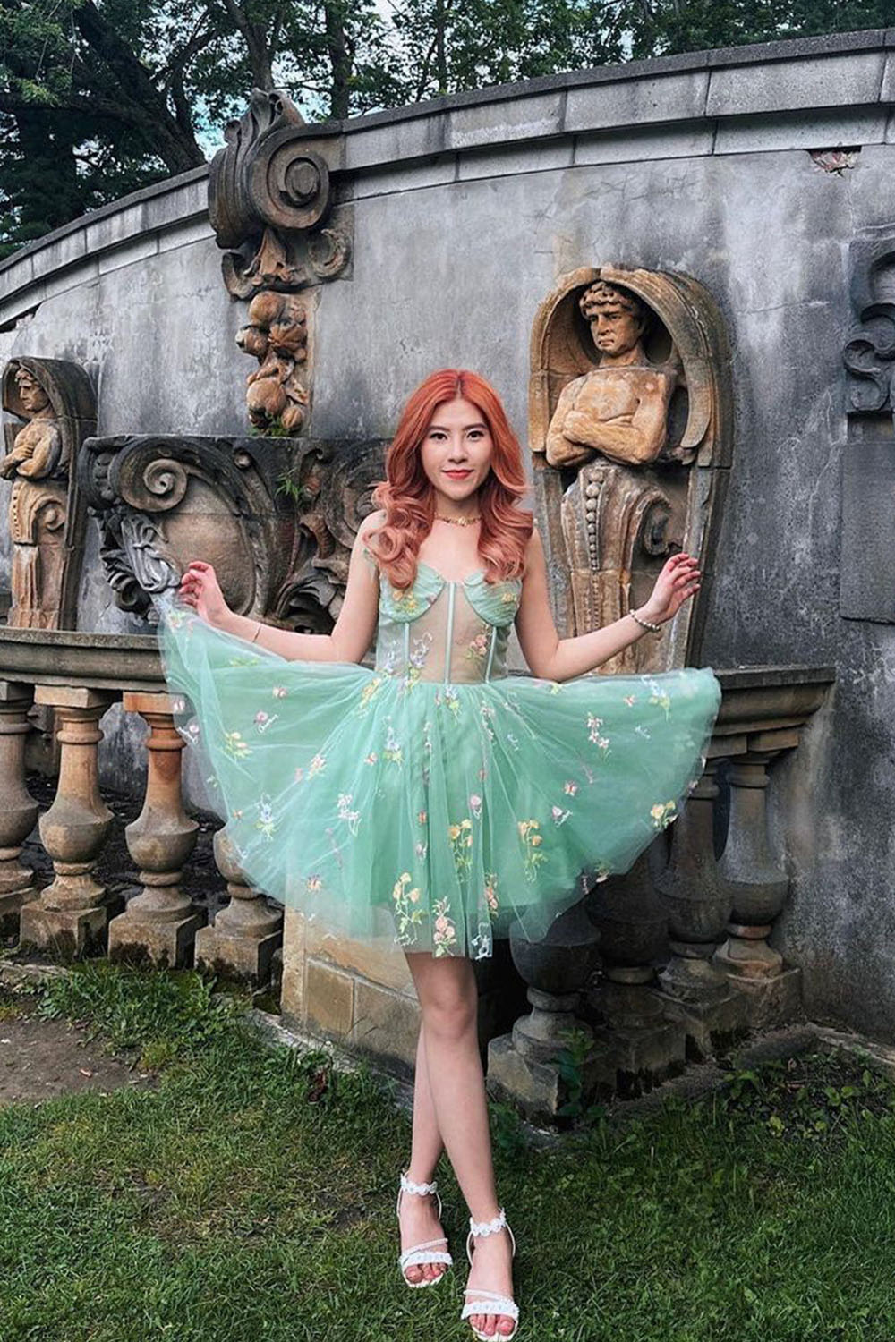 Trendy Green A Line Spaghetti Straps Short Homecoming Dress with Embroidery