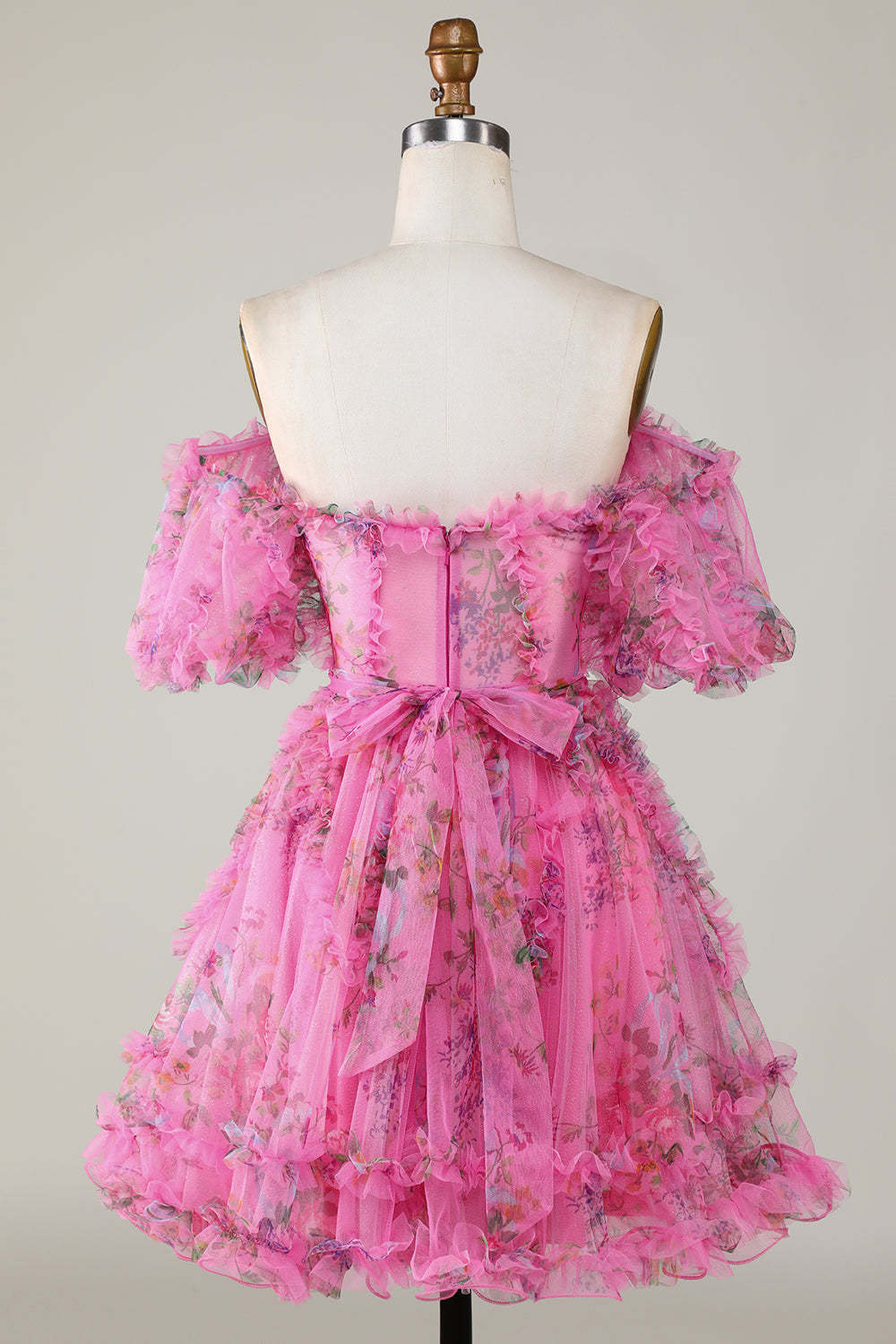 Ivory Red Flower A-Line Off the Shoulder Homecoming Dress with Ruffles