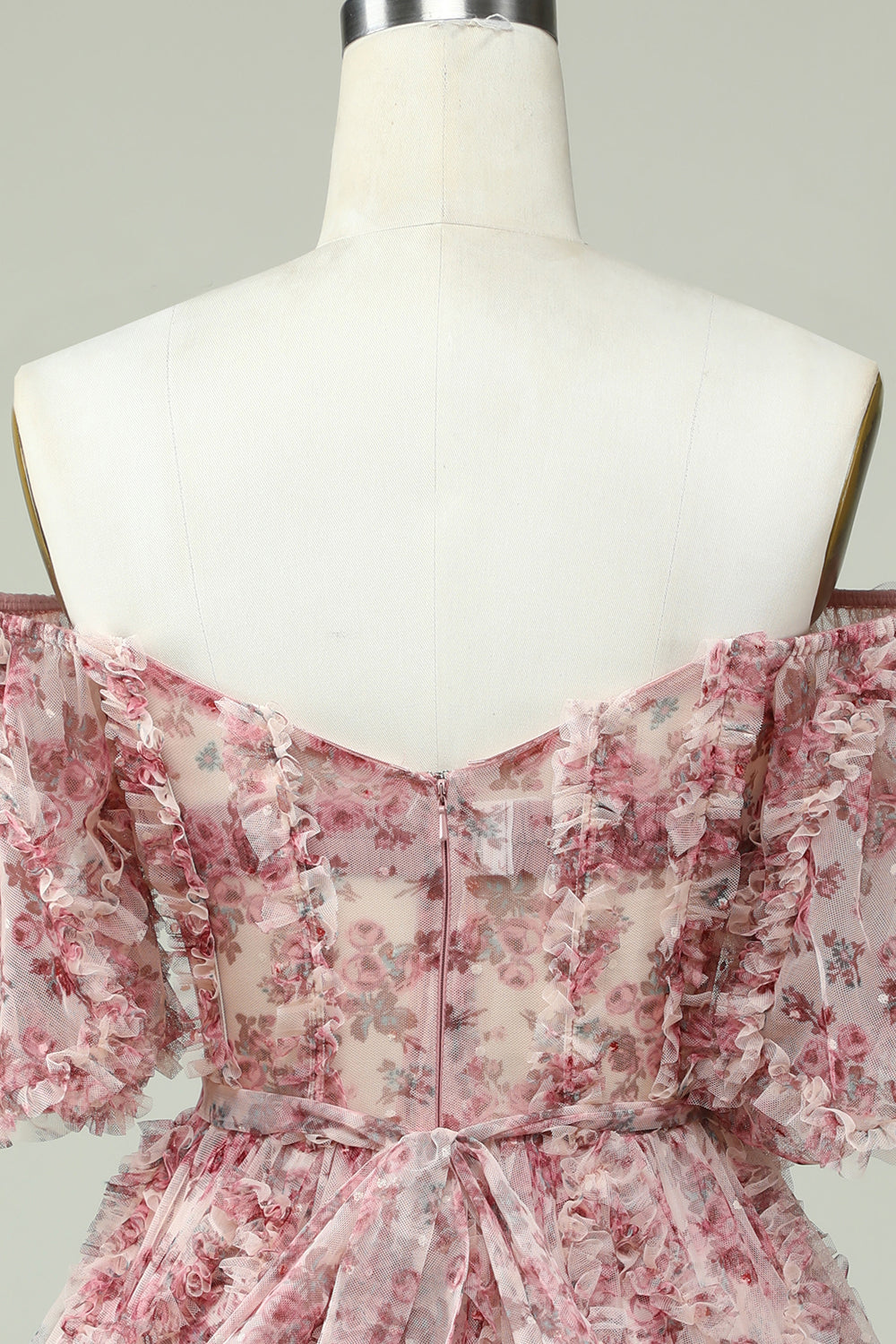 Ivory Red Flower A-Line Off the Shoulder Homecoming Dress with Ruffles