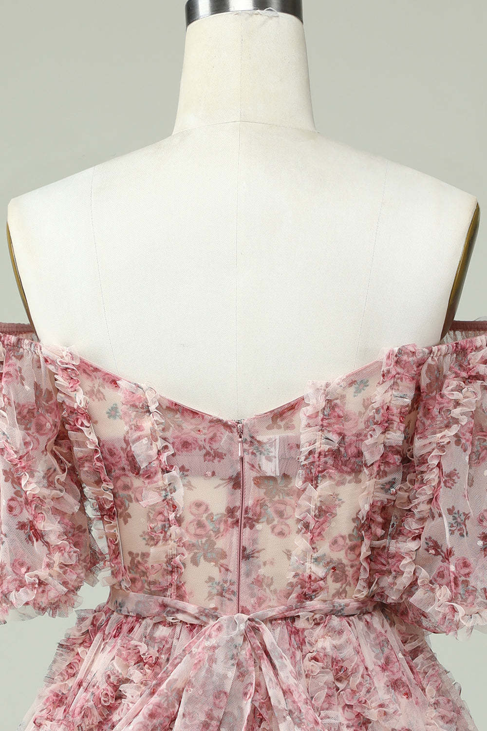 Ivory Red Flower A-Line Off the Shoulder Homecoming Dress with Ruffles