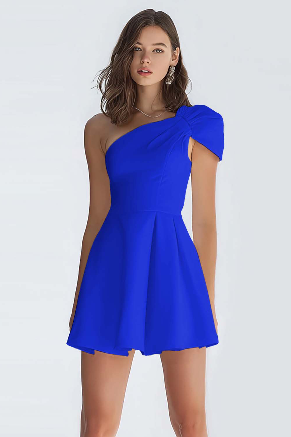 Simple A-Line Ivory One Shoulder Short Graduation Dress 