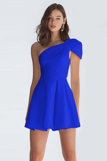 Simple A-Line Ivory One Shoulder Short Graduation Dress 