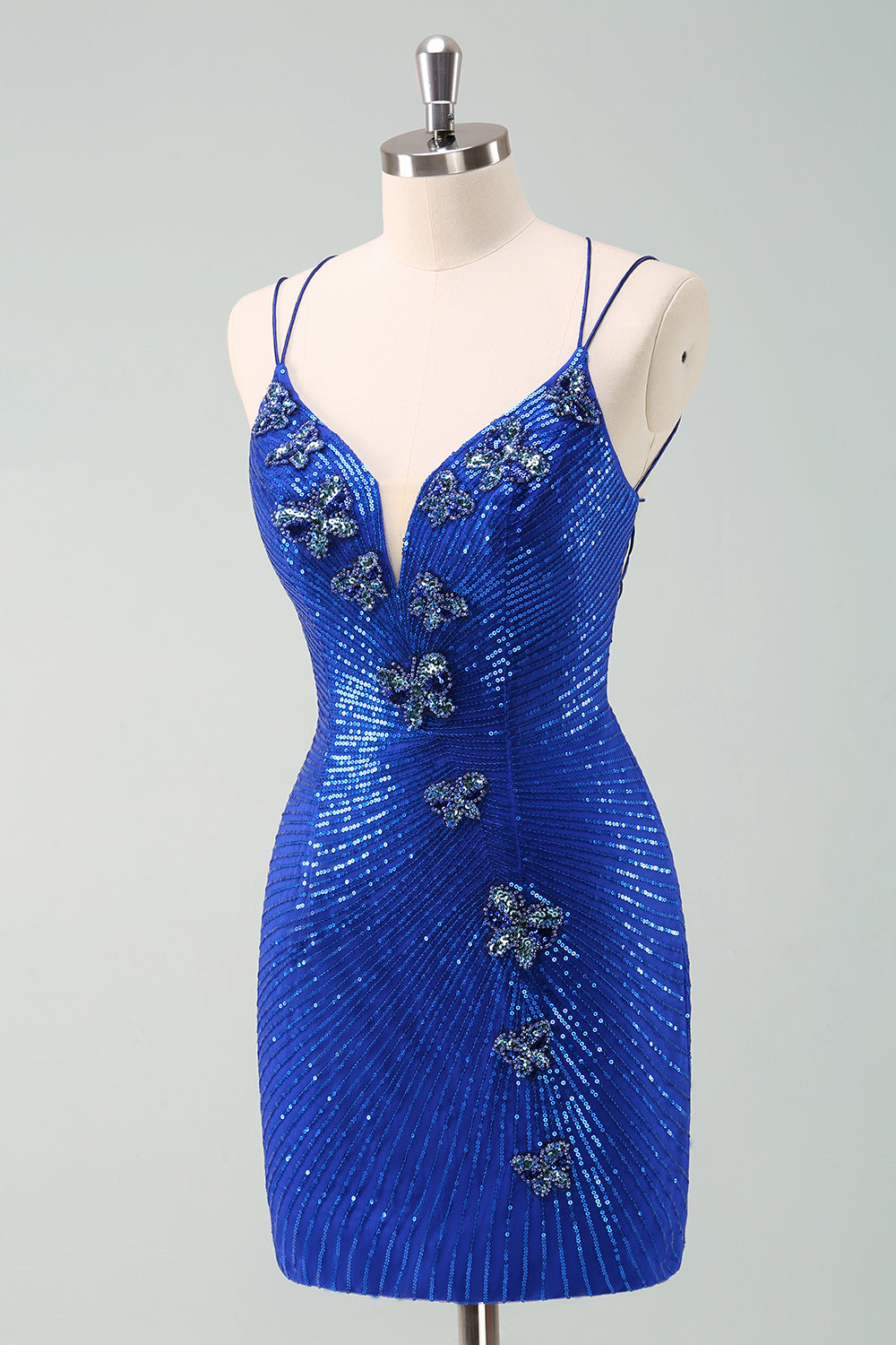 Royal Blue Bodycon Glitter Short Homecoming Dress with Sequins Butterflies