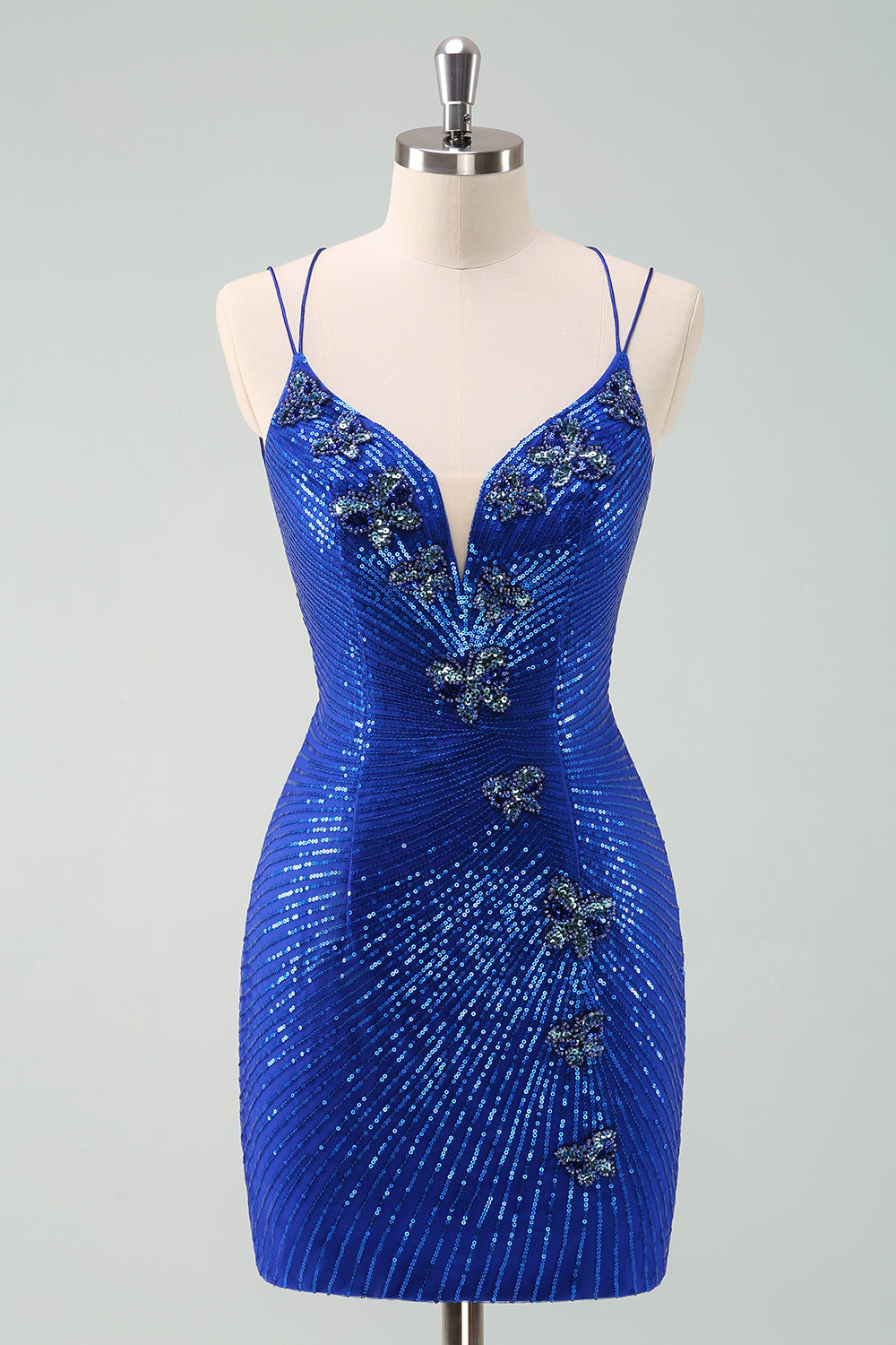 Royal Blue Bodycon Glitter Short Homecoming Dress with Sequins Butterflies