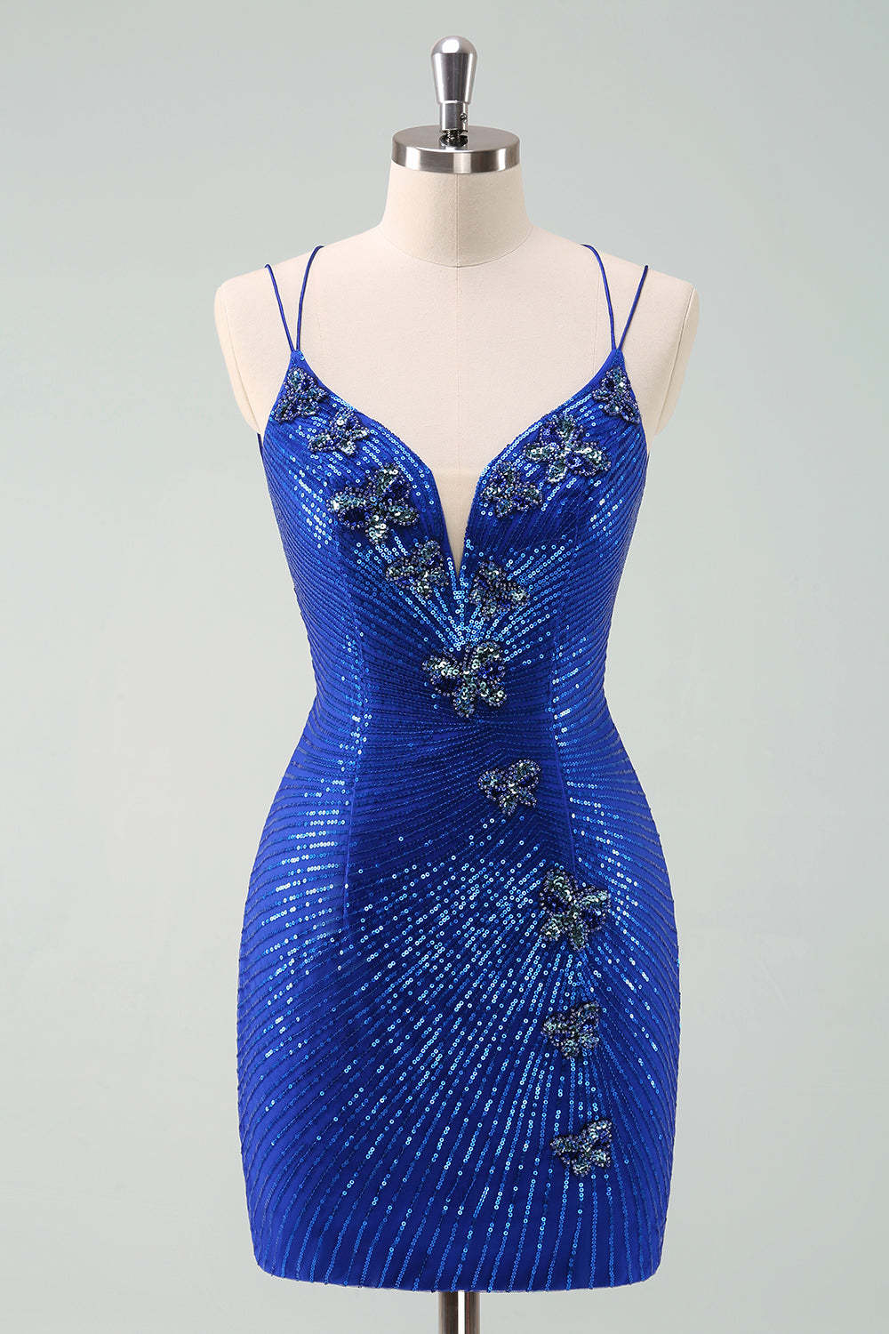 Royal Blue Bodycon Glitter Short Homecoming Dress with Sequins Butterflies