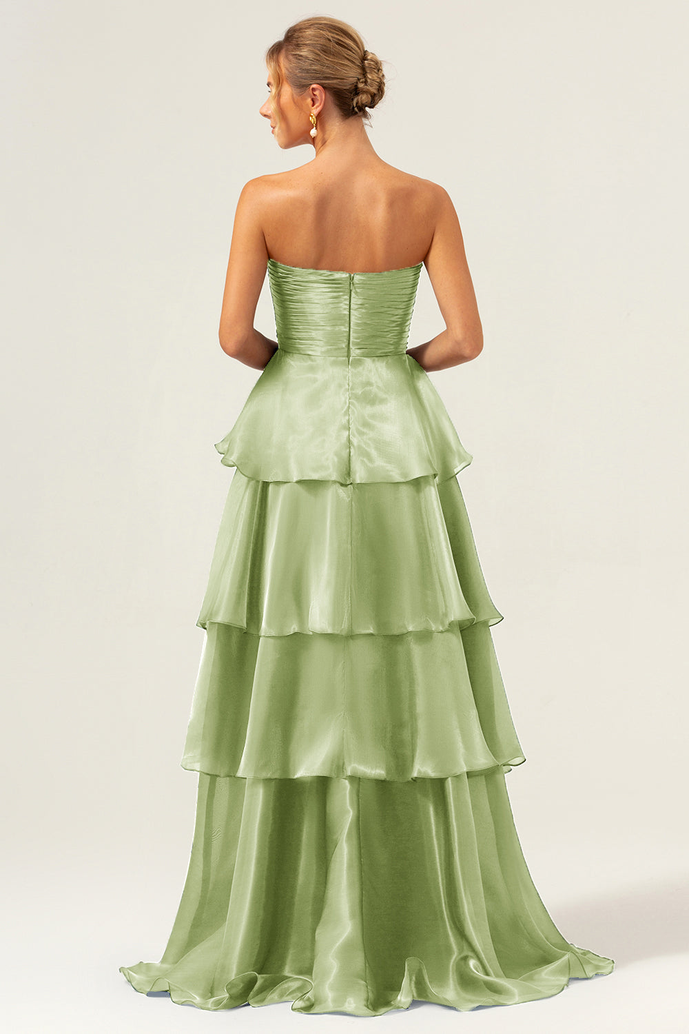 ModecrushDark Navy A Line Strapless Tiered Satin Long Bridesmaid Dress