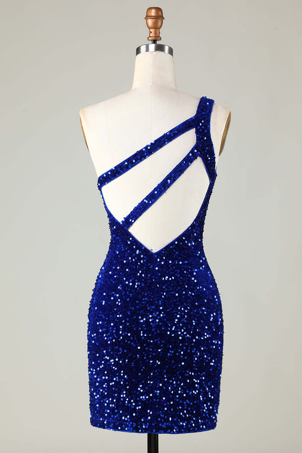  Royal Blue One Shoulder Tight Beading Short Homecoming Dress with Sequins