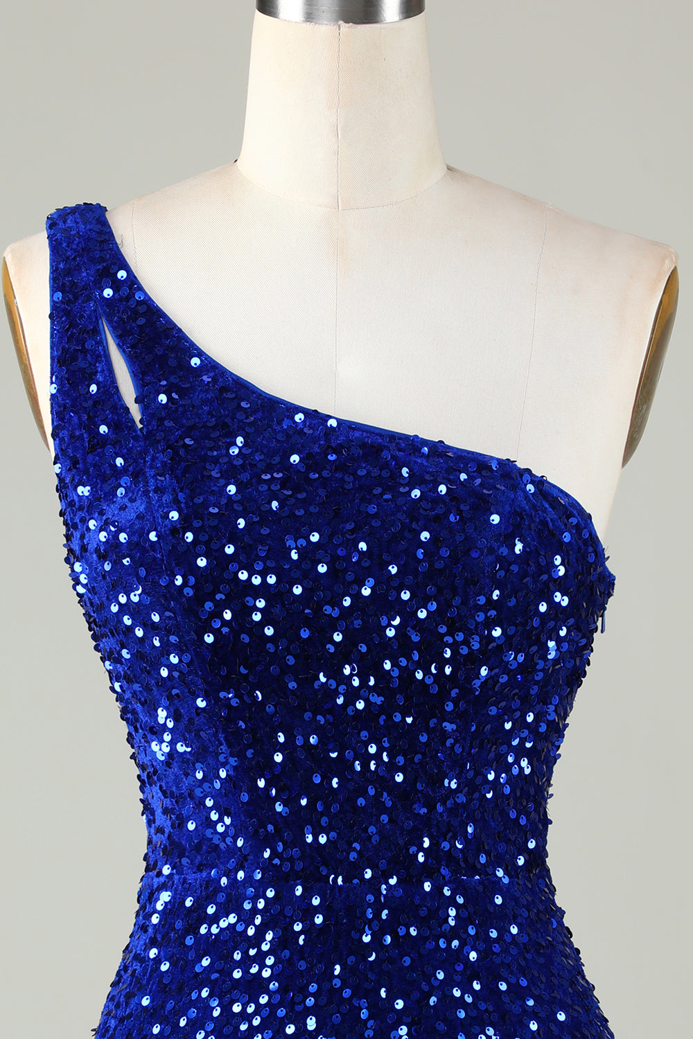  Royal Blue One Shoulder Tight Beading Short Homecoming Dress with Sequins