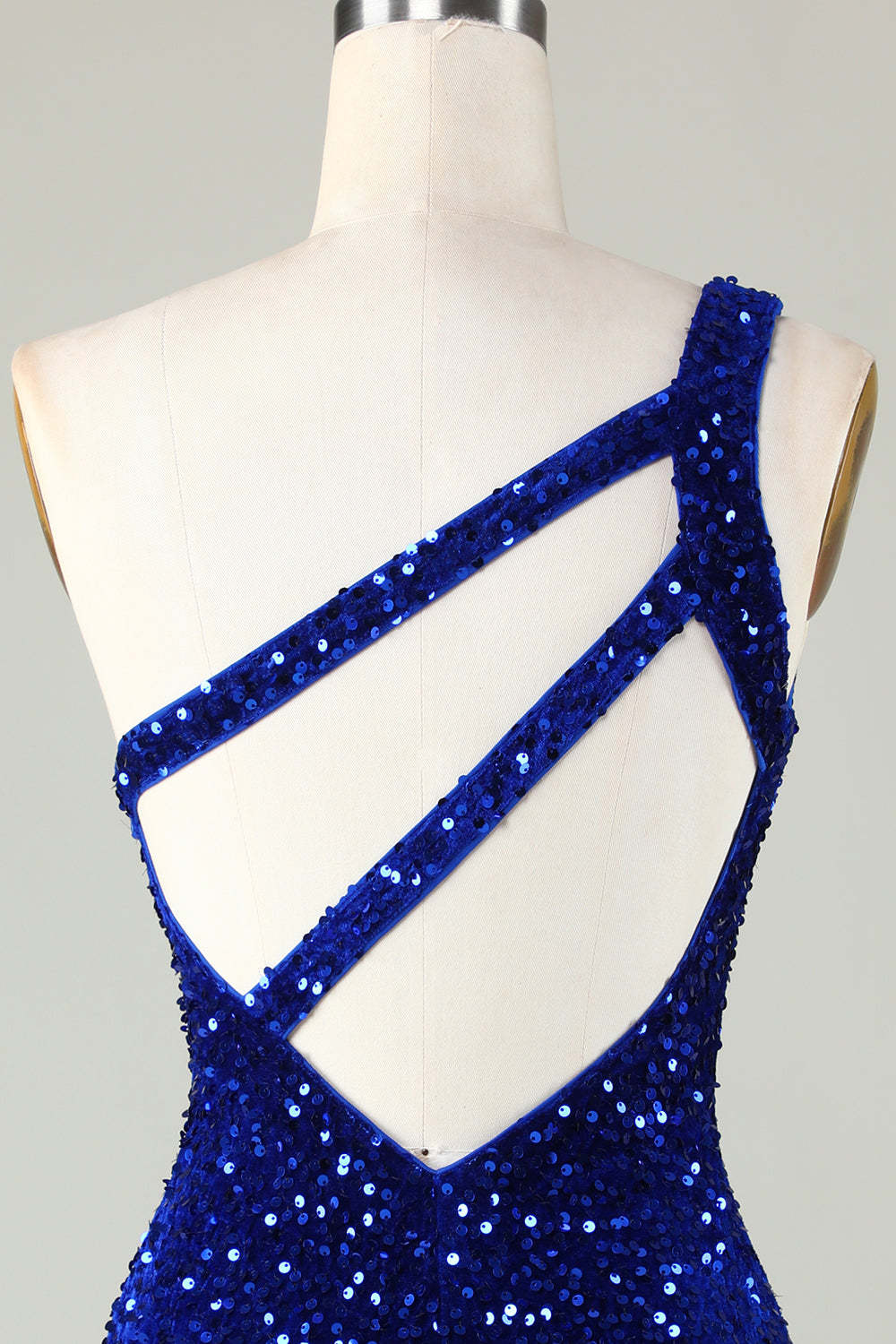  Royal Blue One Shoulder Tight Beading Short Homecoming Dress with Sequins