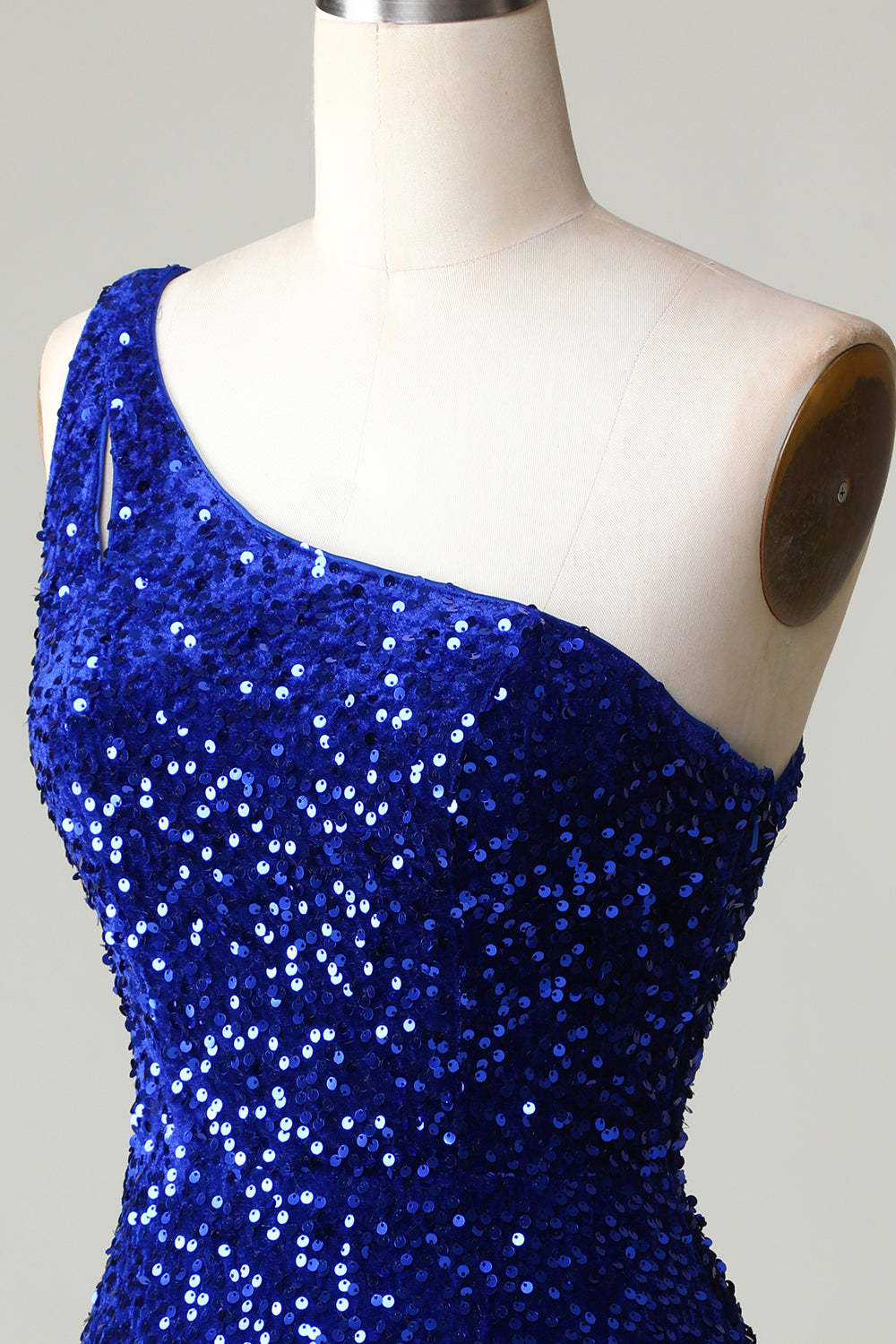  Royal Blue One Shoulder Tight Beading Short Homecoming Dress with Sequins