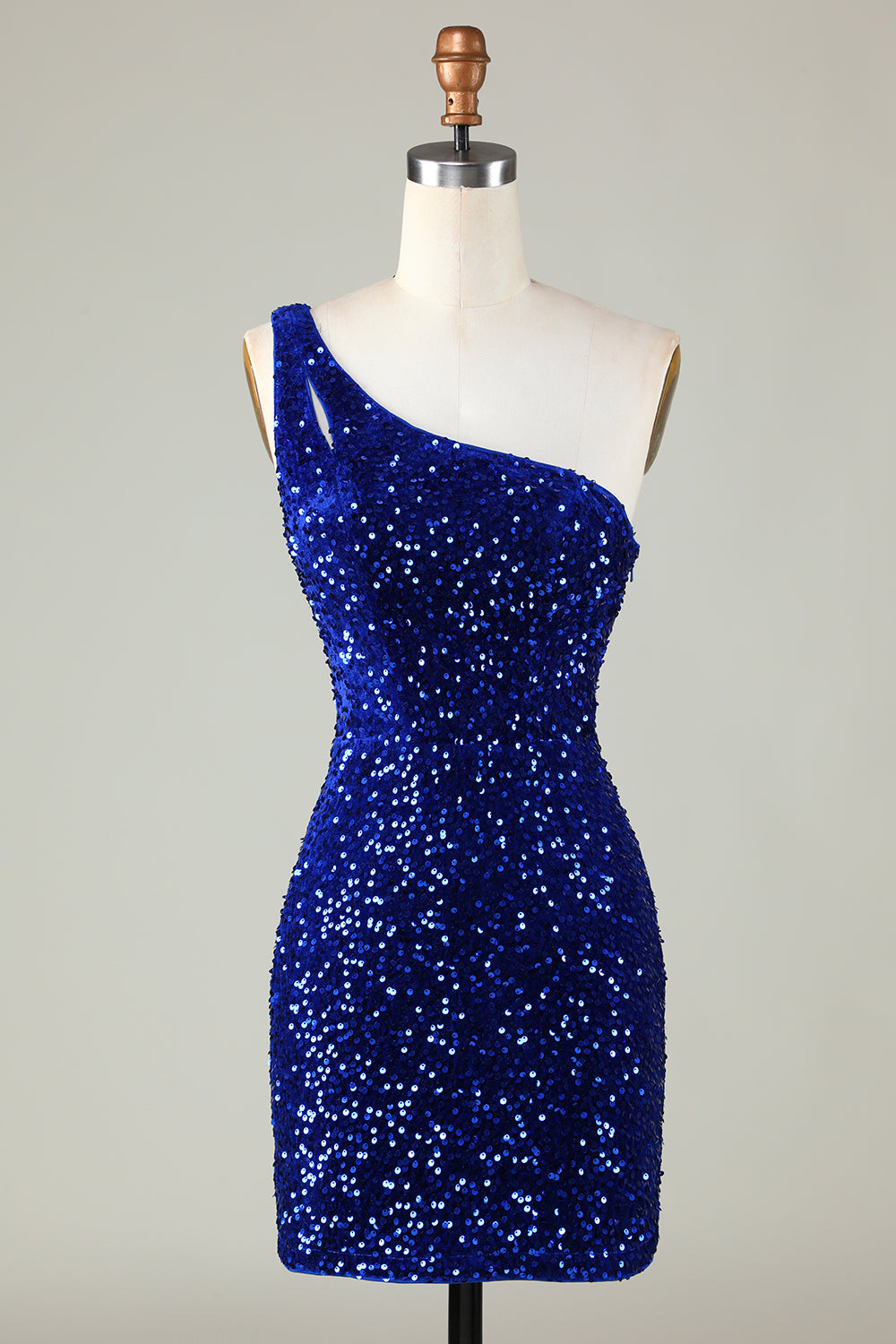  Royal Blue One Shoulder Tight Beading Short Homecoming Dress with Sequins