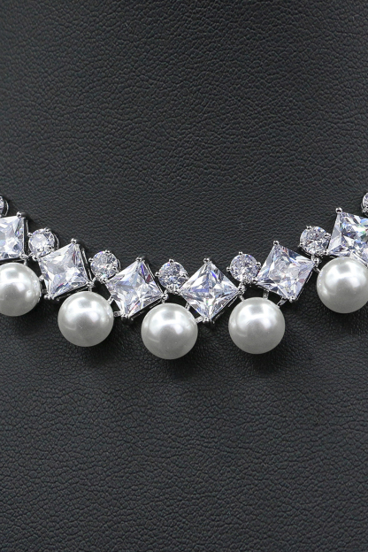 Simple Pearl Necklace and Earrings Set