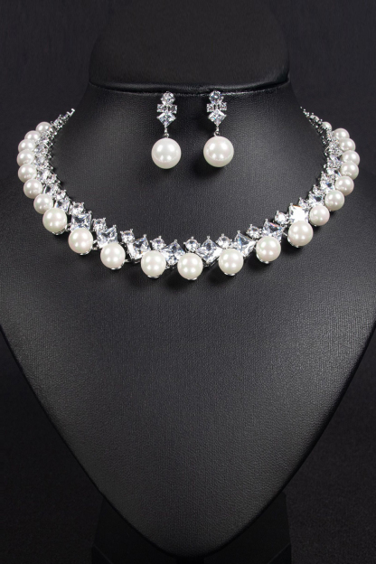 Simple Pearl Necklace and Earrings Set